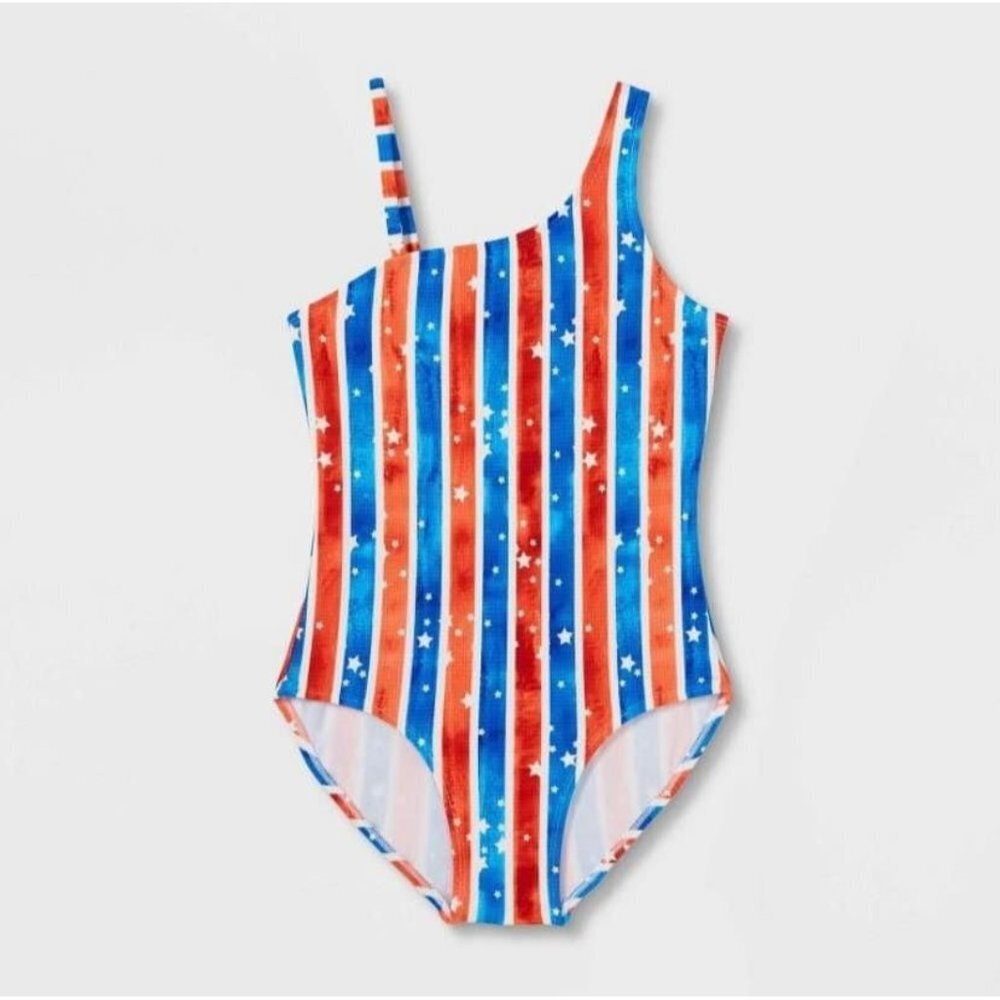 NWT XS Girls Cat & Jack Patriotic One Piece Swimsuit